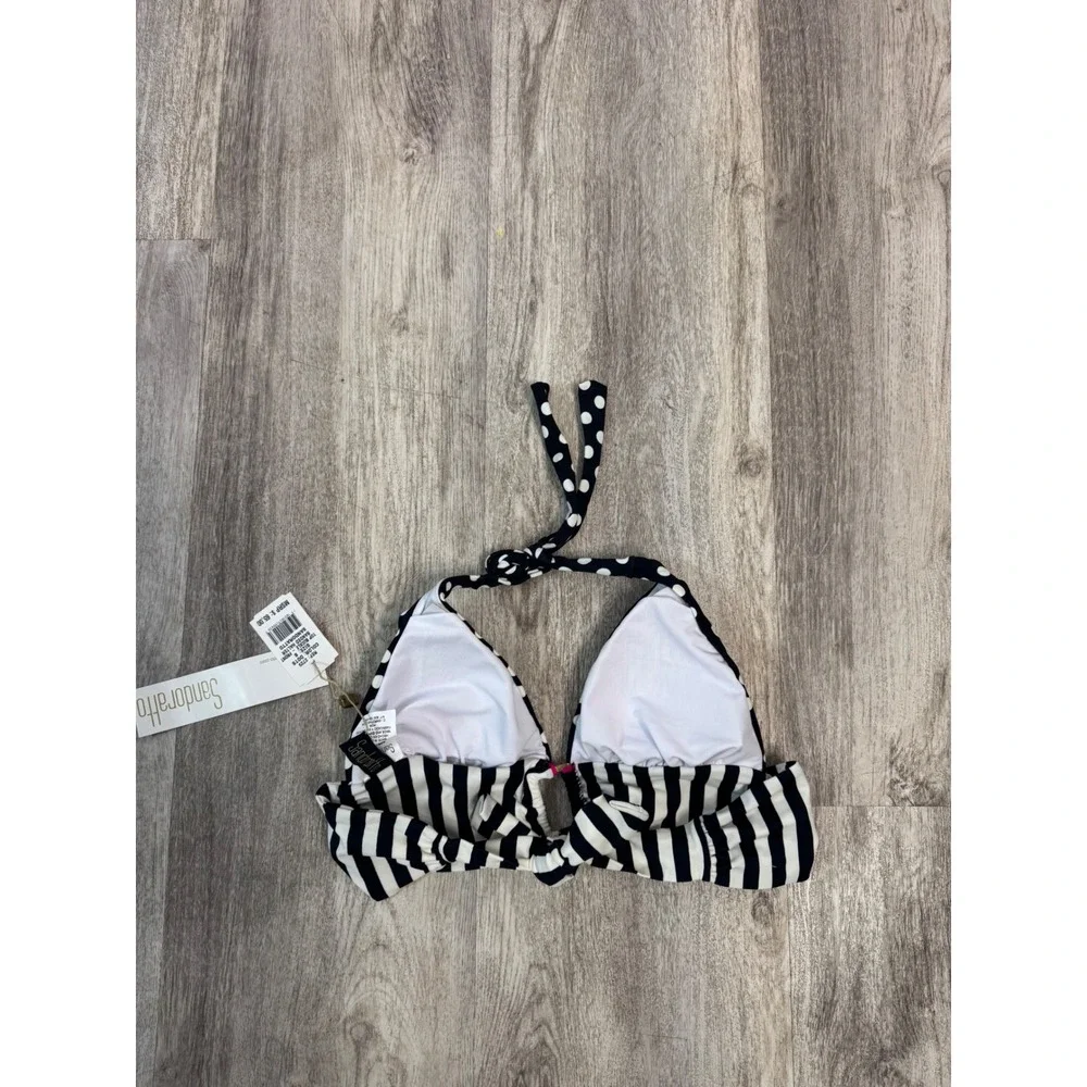 Sandoratto Black White‎ Polka Dot Stripe Halter Bikini Top Size S